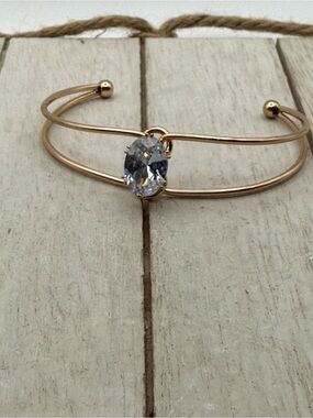 Gold-Tone Double Band Bracelet with Clear Oval Crystal